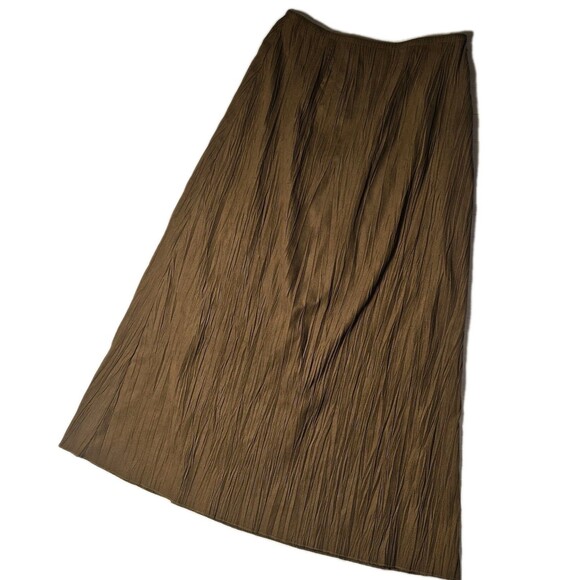 J Jill Satin Maxi Crinkle Skirt Brown Camel Size 6 Fairy Boho Western Peasant - Picture 2 of 10
